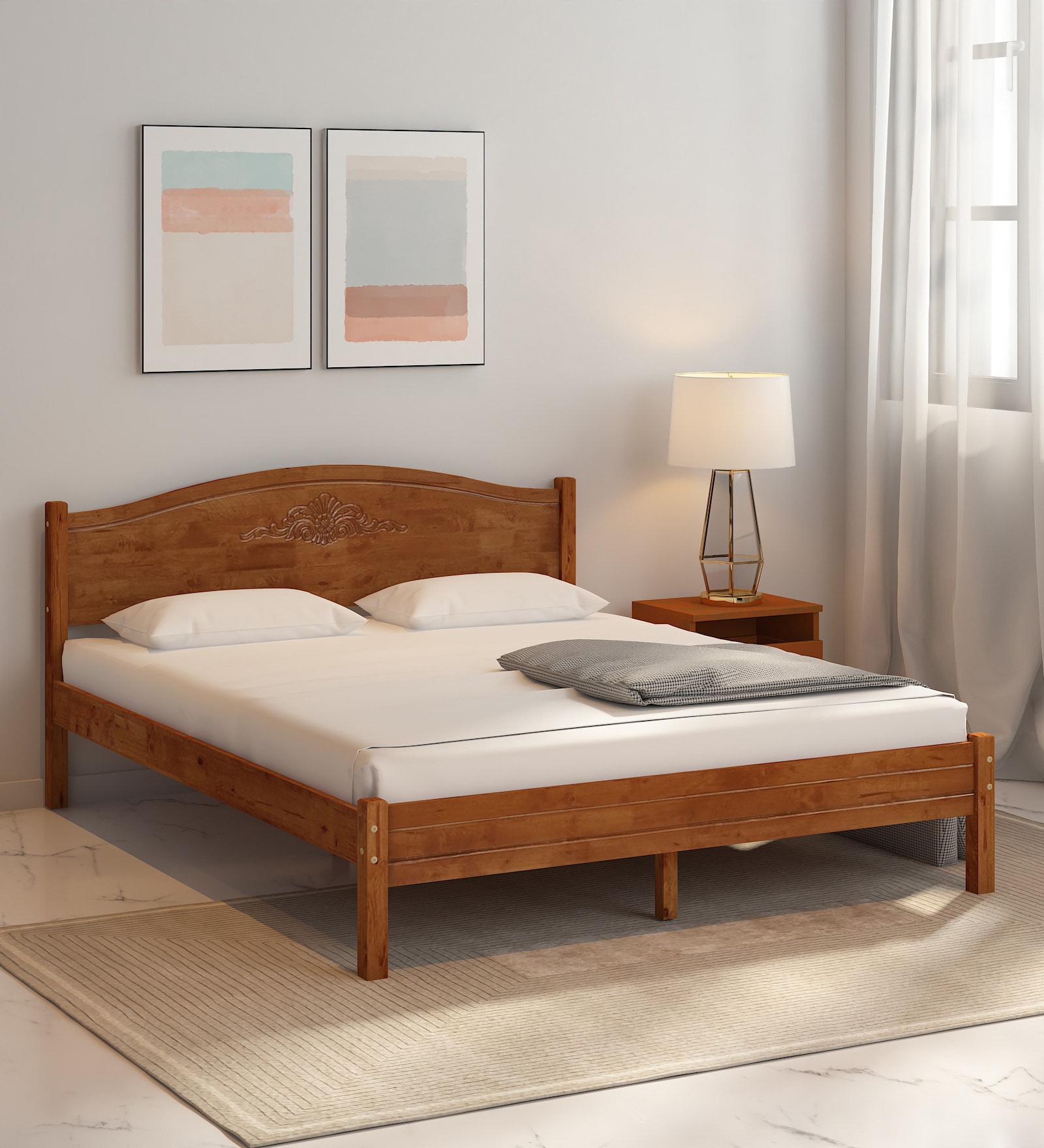 Buy Renjiro Solid Wood Queen Size Bed in Honey Oak Finish at 58% OFF by ...