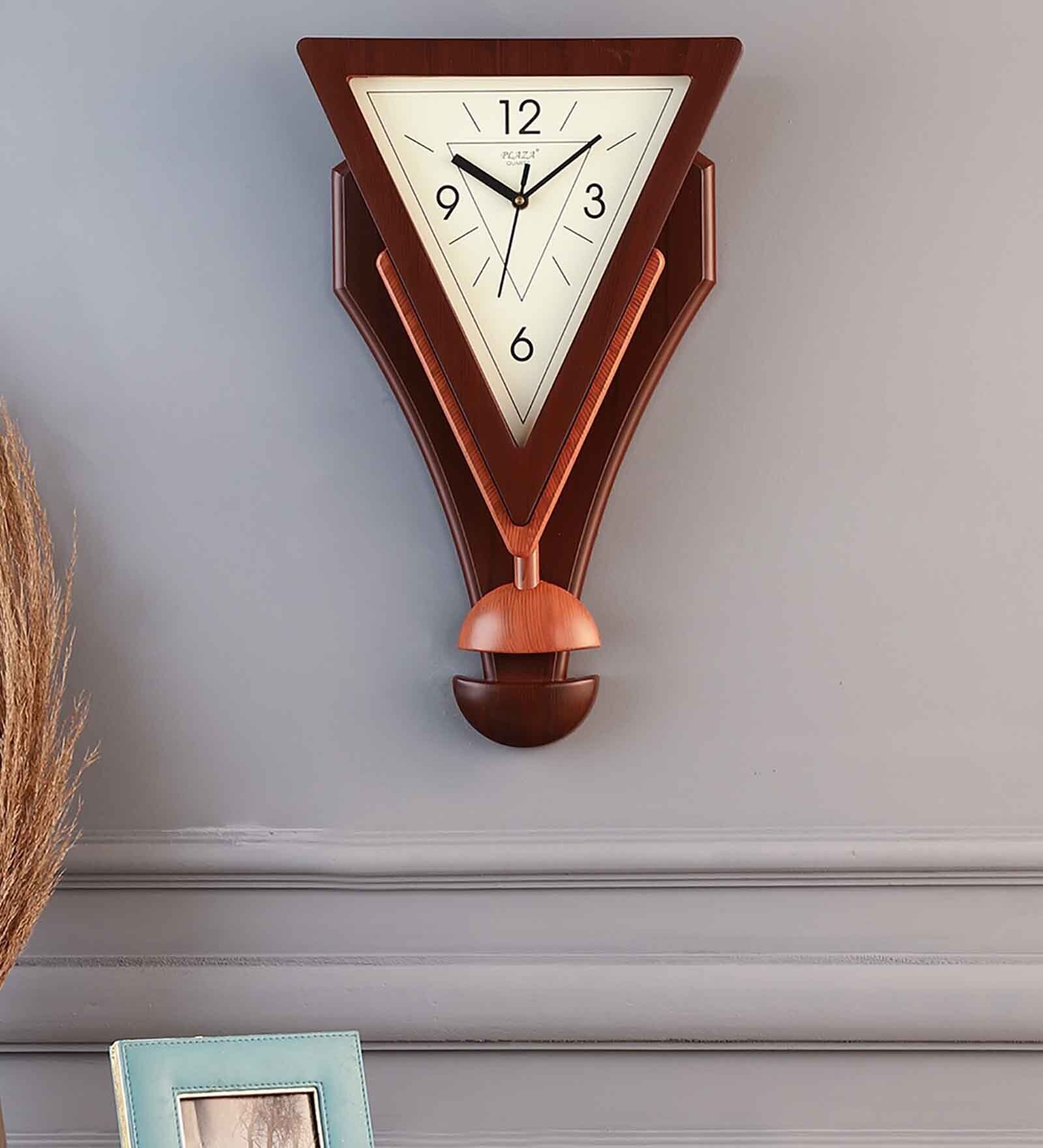 Replica Triangular Brown Plastic Pendulum Clock"byEximDecor