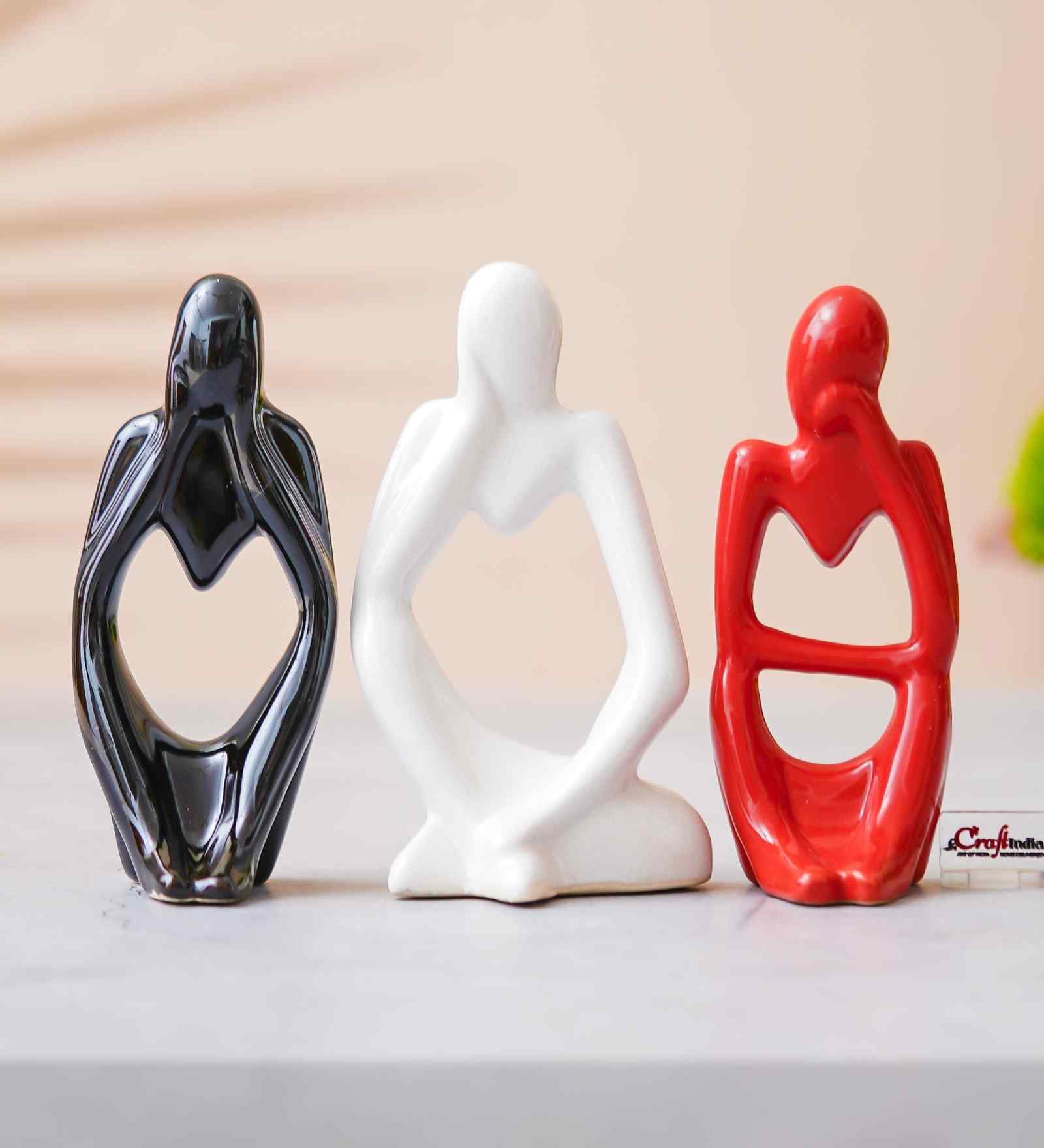 Resin Decorative Thinking Human Figurines Statues Showpieces (Set of 3, Black White Red)| Home Decor Items for Living Room Bedroom Hall Office Desk Bookshelf  Table| Gifts for Birthday