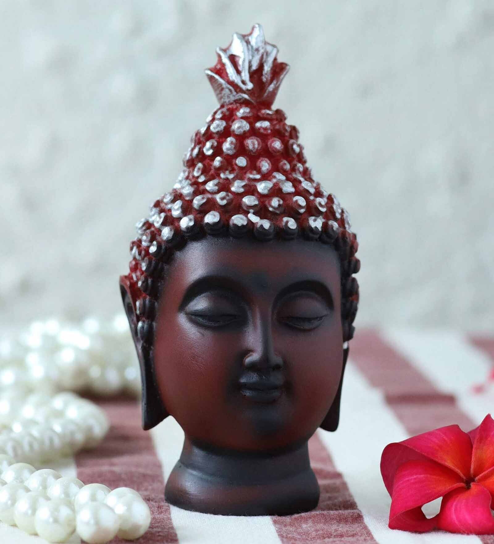 Resin Small Buddha Head In Matt Red