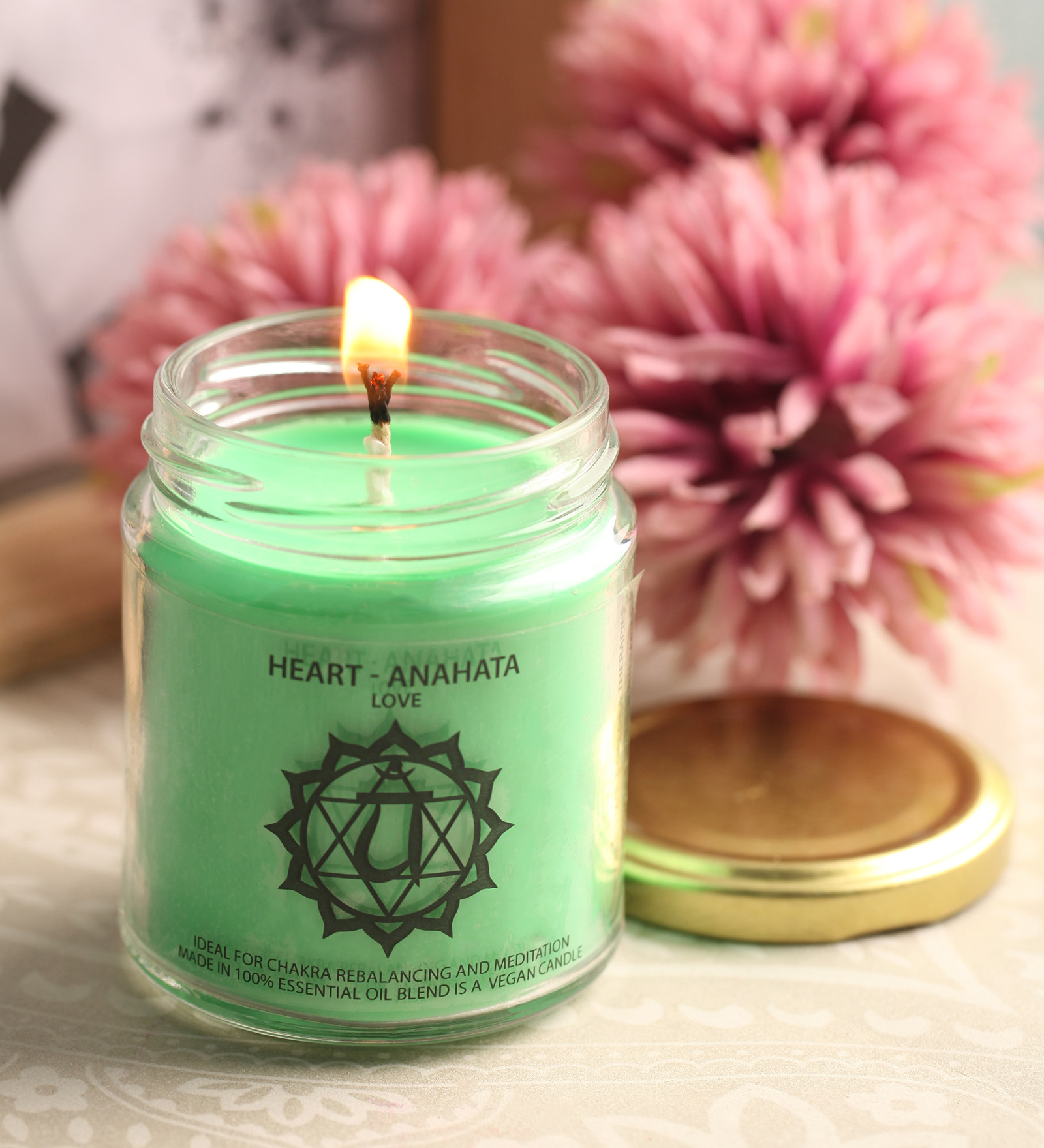 Meditation Rose & Peppermint Heart Chakra Essential Oil Healing Therapy Scented Candle