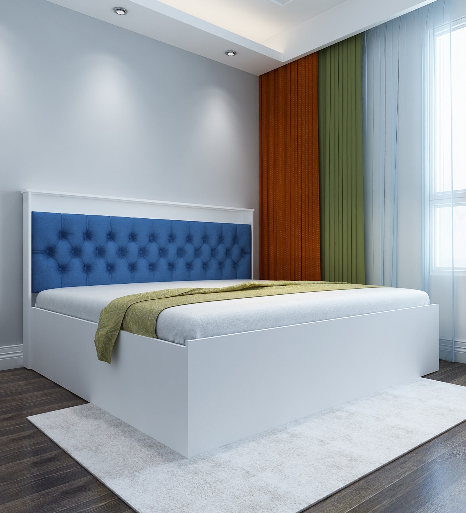 Ressley King Sized Bed In White & Blue Finish