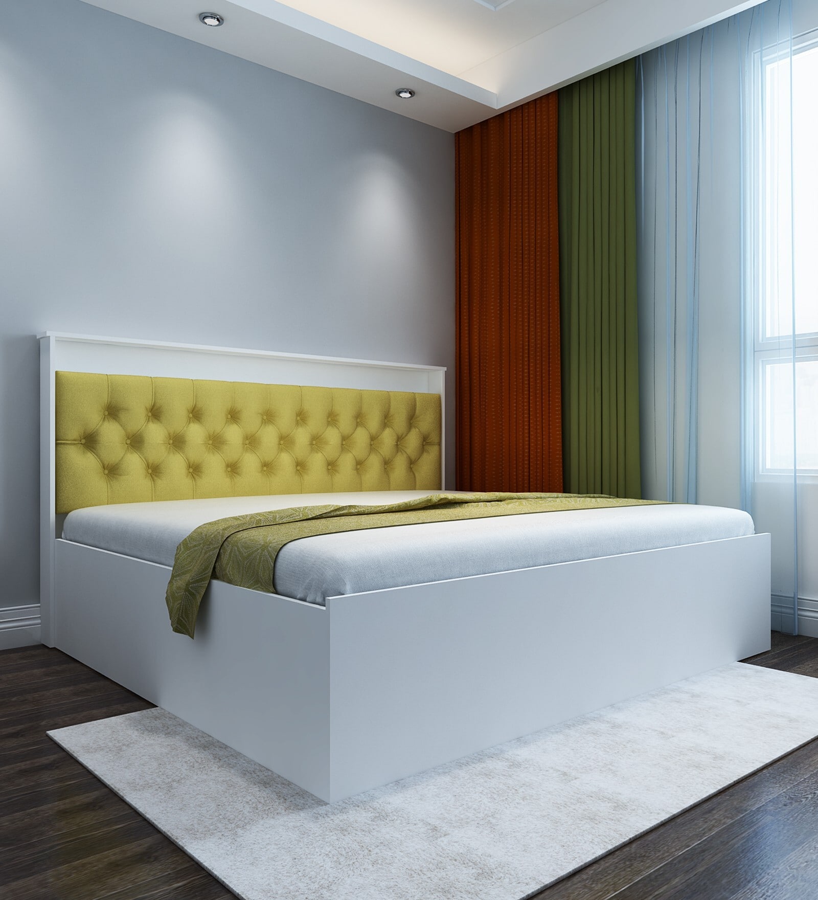 Ressley King Sized Bed in White & Yellow Finish