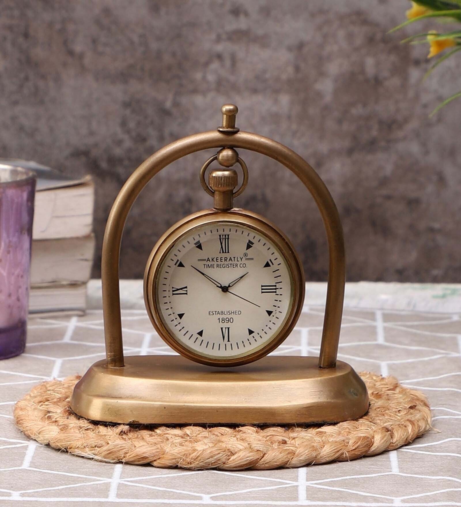 Buy Retro Desk Brown Brass Table Clock at 52% OFF by Akeeratly | Pepperfry