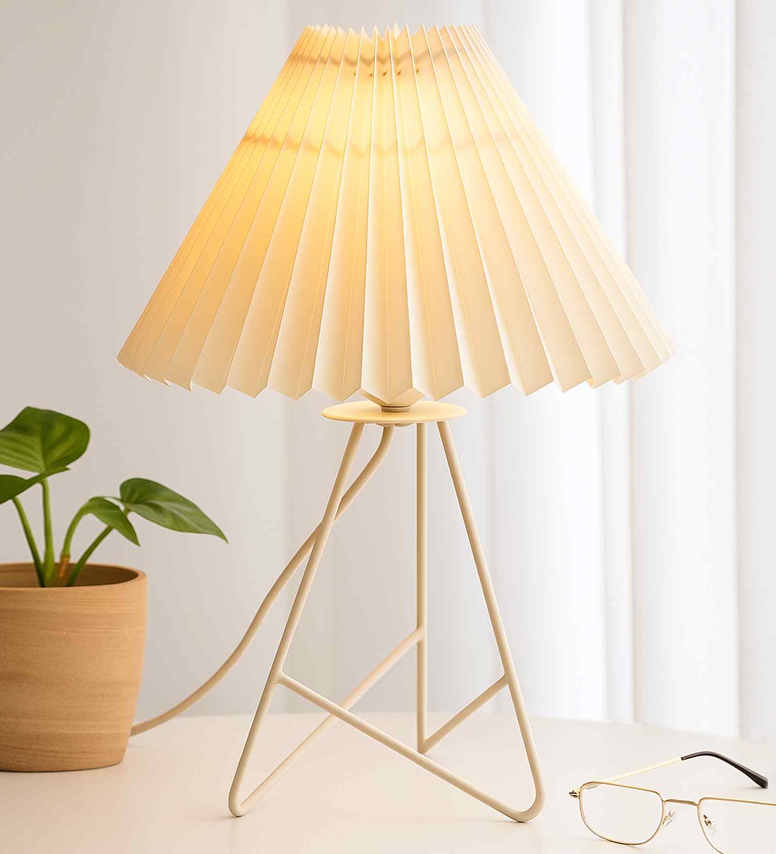 Retro Down to the Wire Metal Table Lamp, Cream Pleated Shade