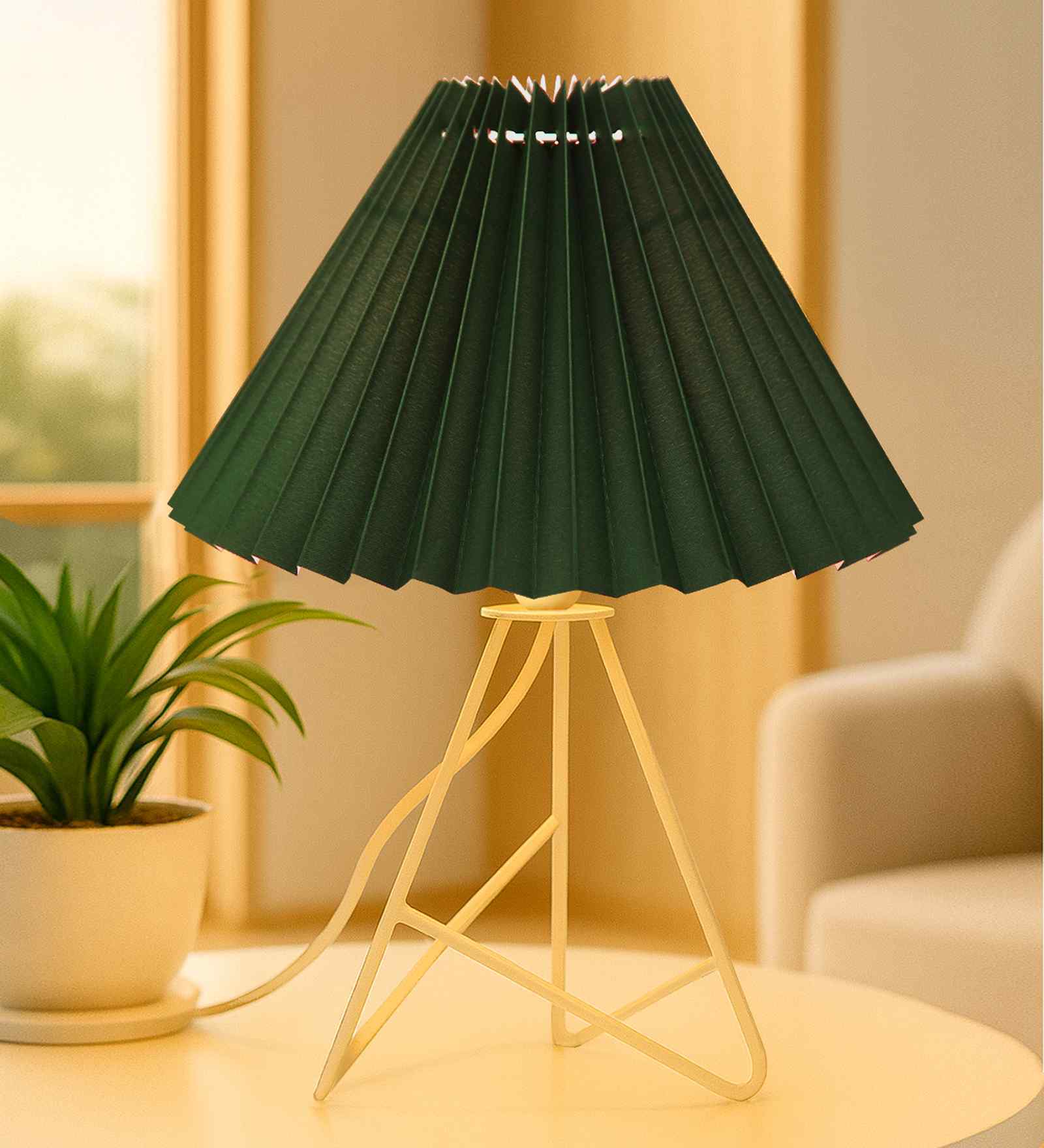 Green Retro Down to the Wire Table Lamp with Fabric Shade