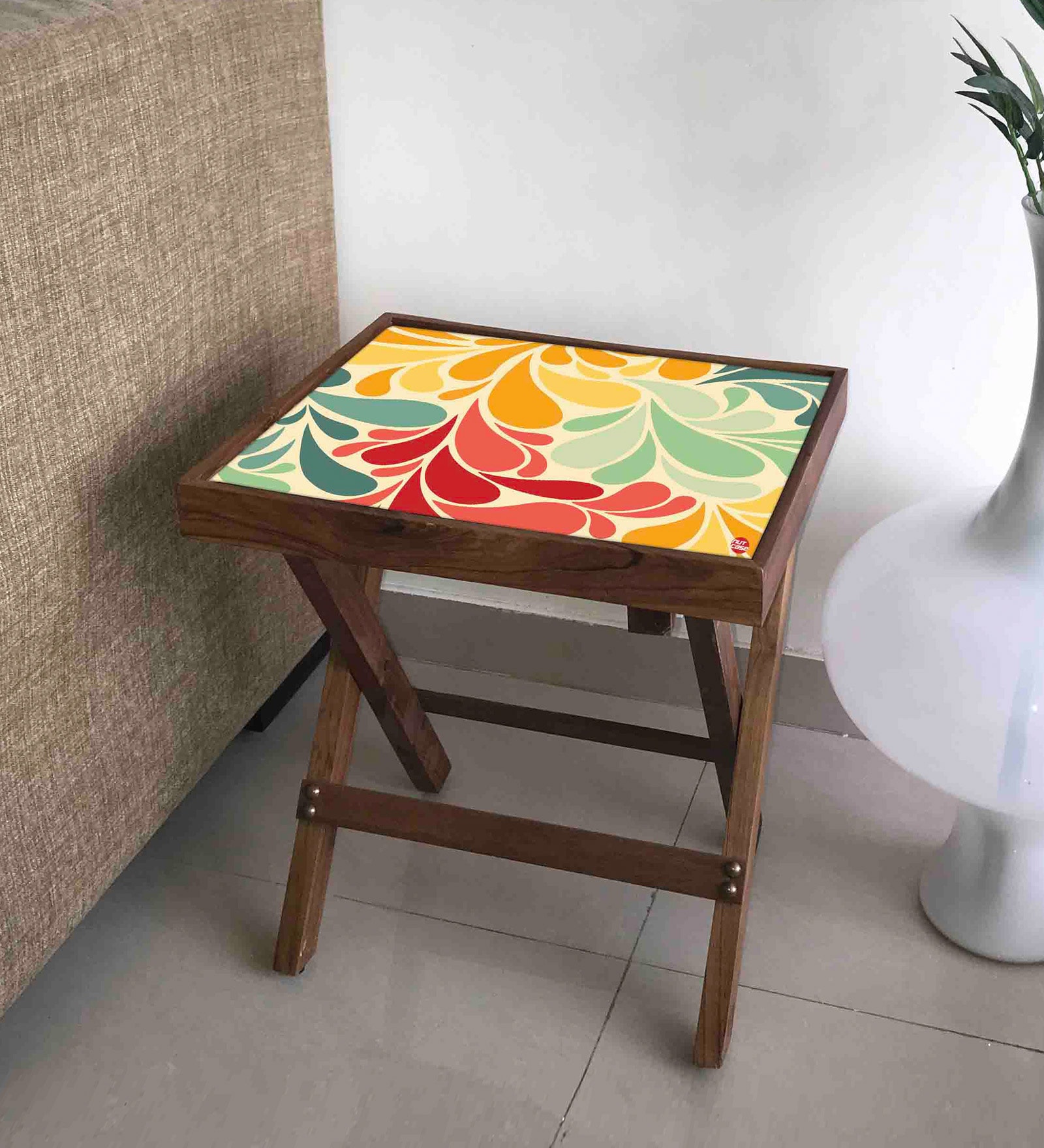 Retro Solid Wood End Table in Multicolour