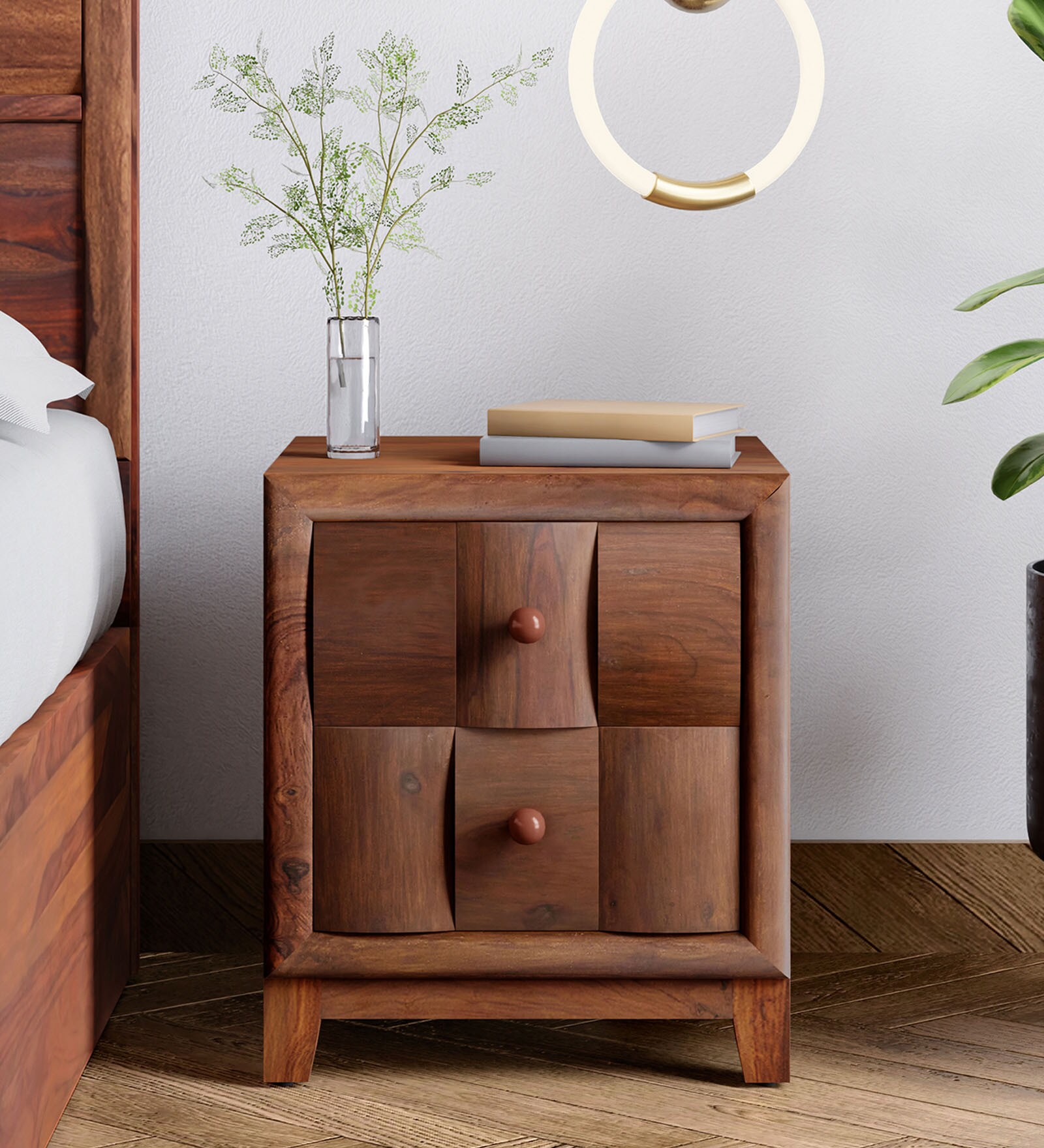 Buy Retro Sheesham Wood Bed Side Table in Fine Walnut Finish at 16 OFF by Godrej Interio