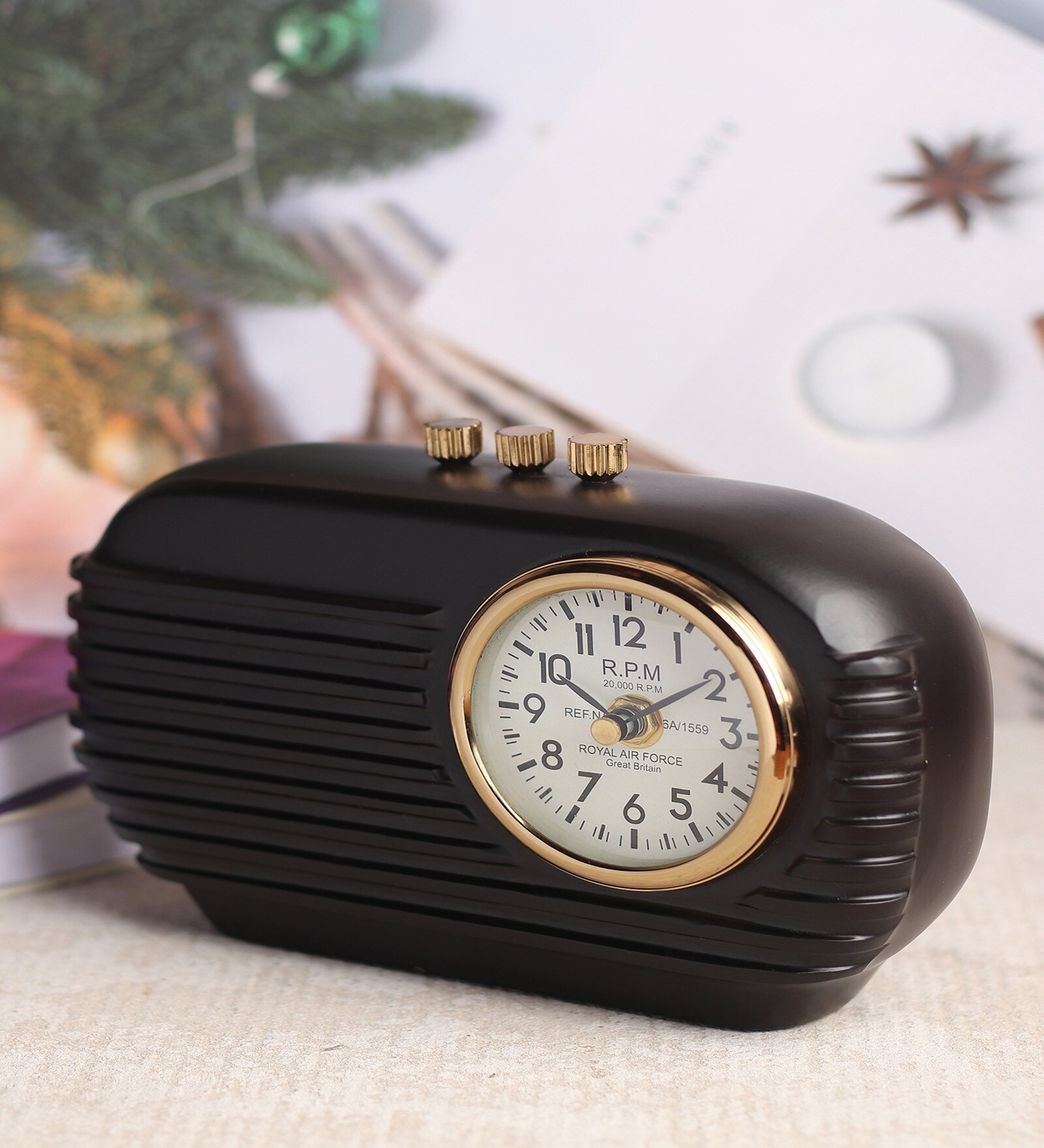 Retro TV Black Aluminium Table Clock
