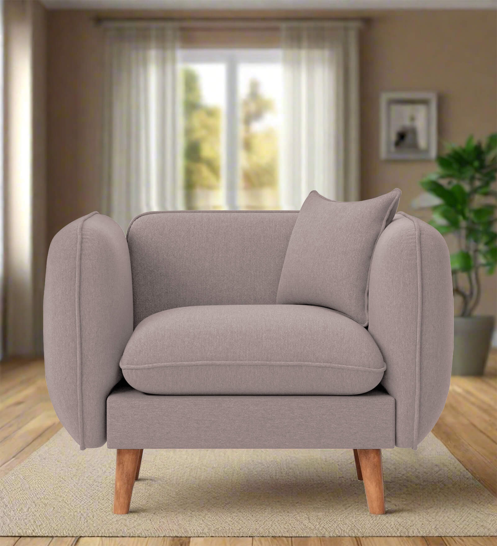 Reva Fabric 1 Seater Sofa in Almond Beige Colour