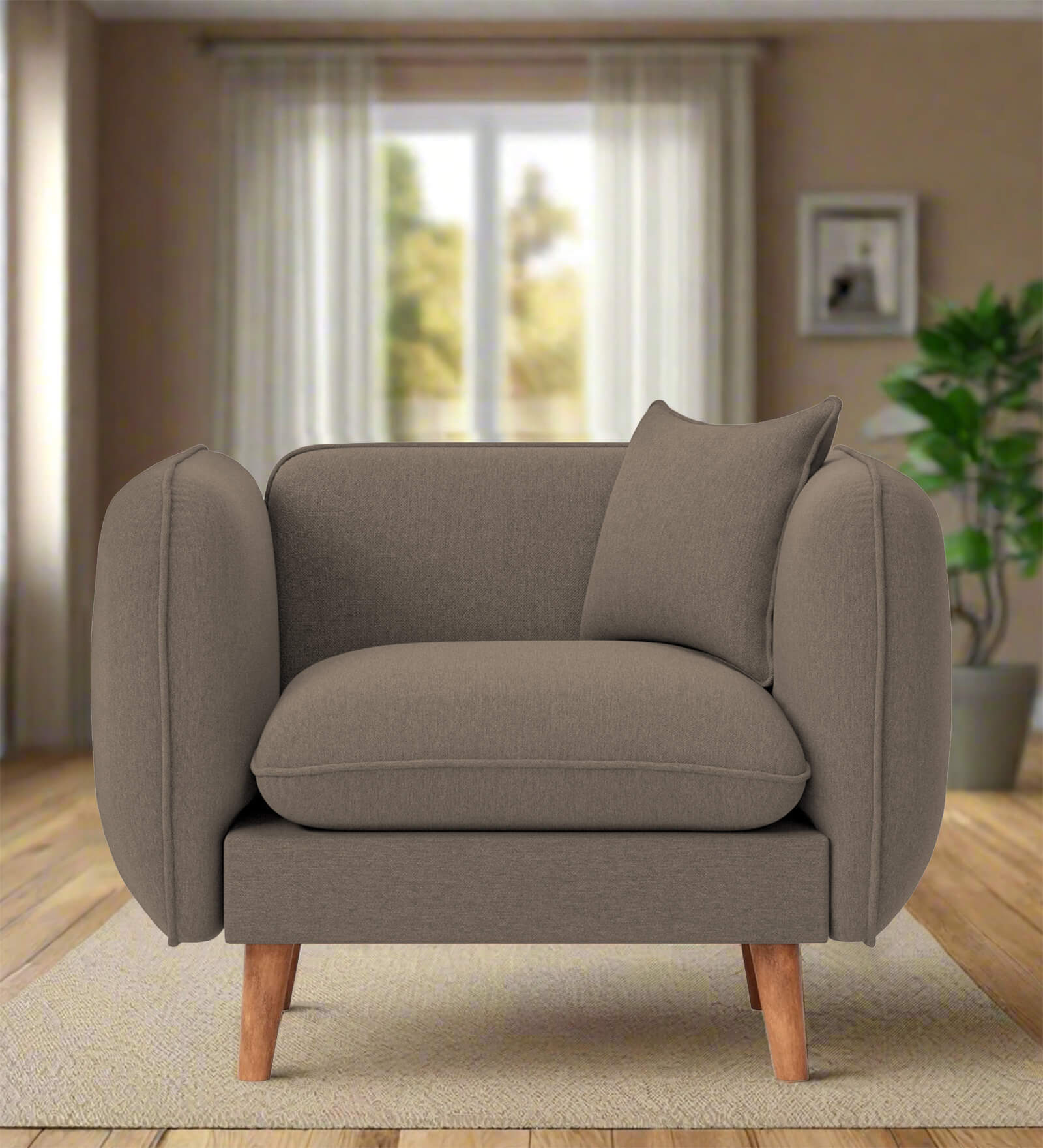 Reva Fabric 1 Seater Sofa in Hazel Beige Colour