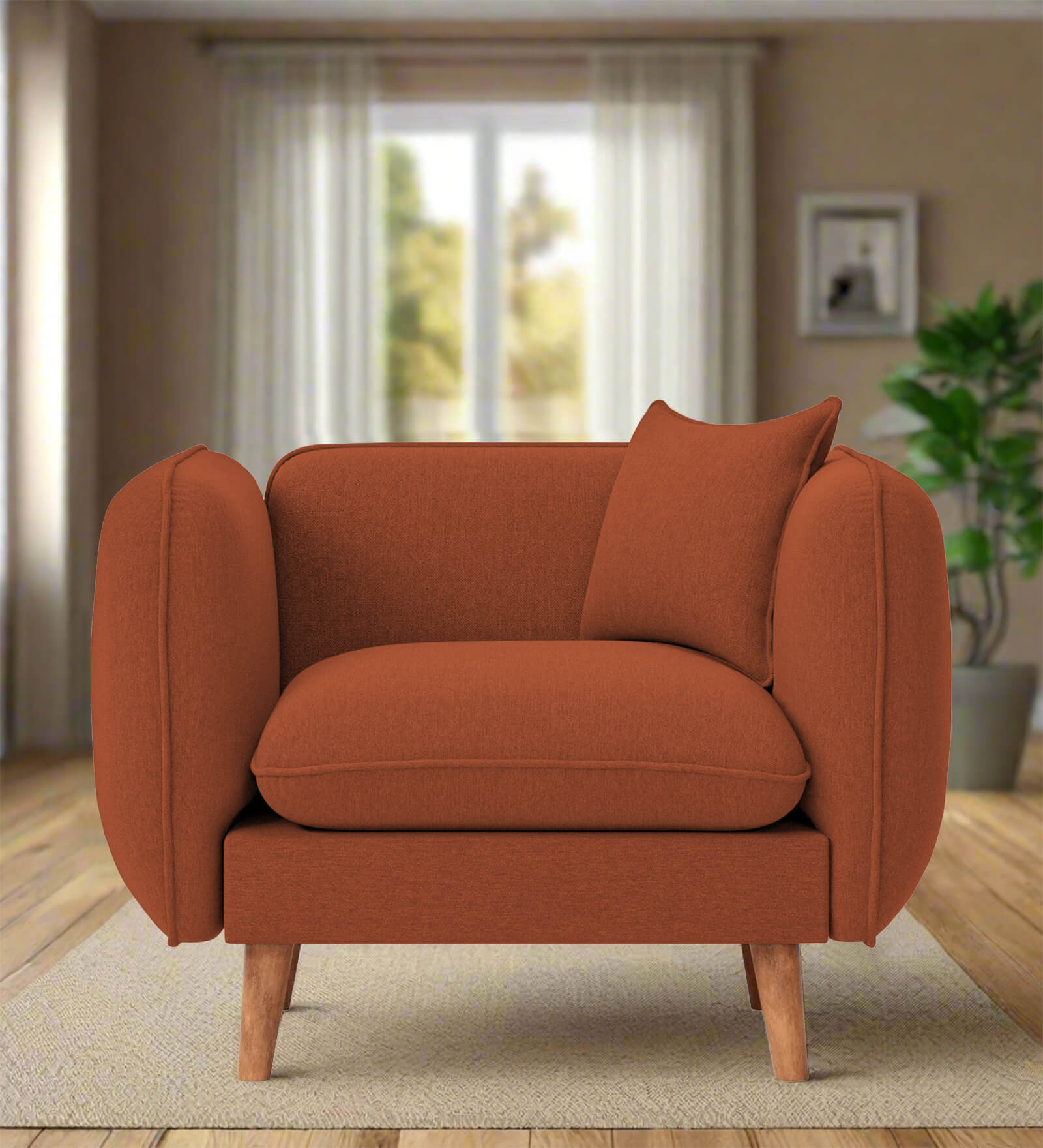 Reva Fabric 1 Seater Sofa in Royal Orange Colour
