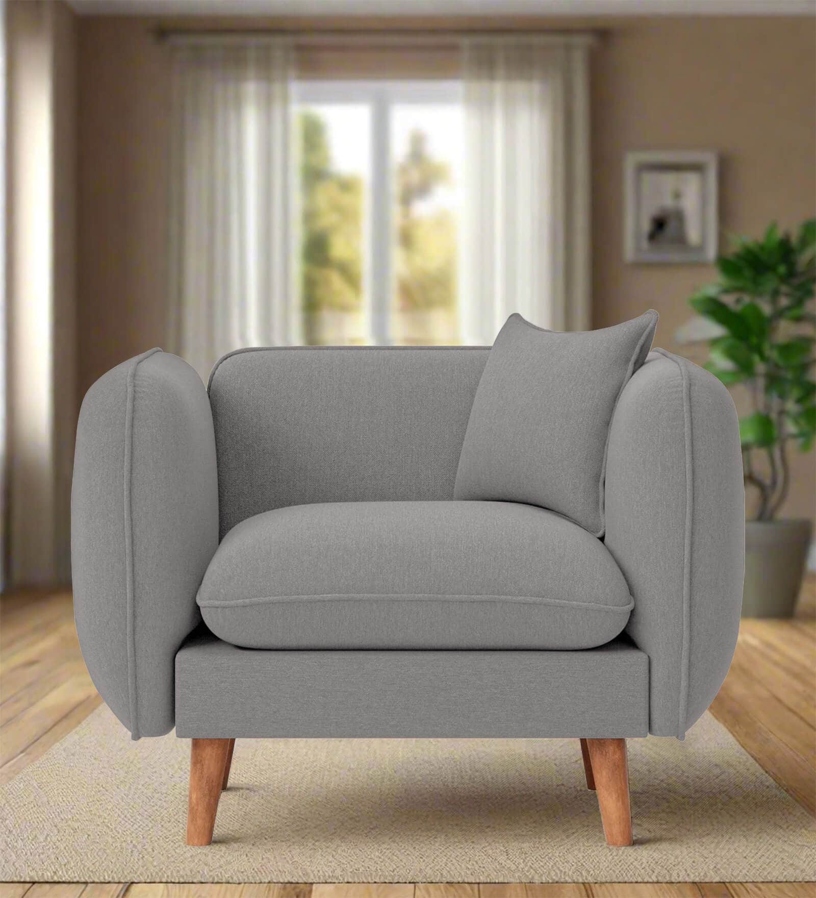 Reva Fabric 1 Seater Sofa in Silver Grey Colour
