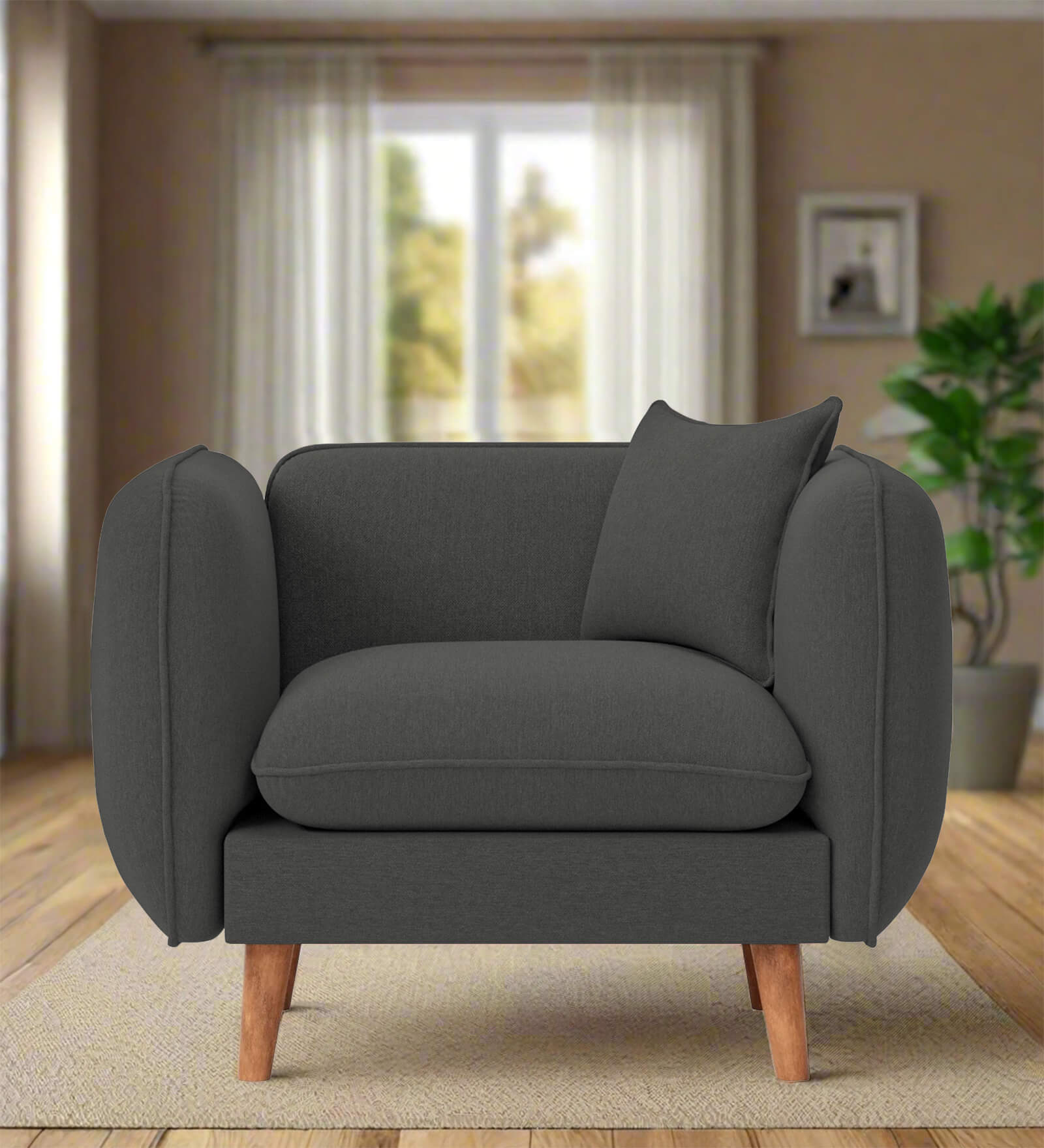 Reva Fabric 1 Seater Sofa in Stone Grey Colour