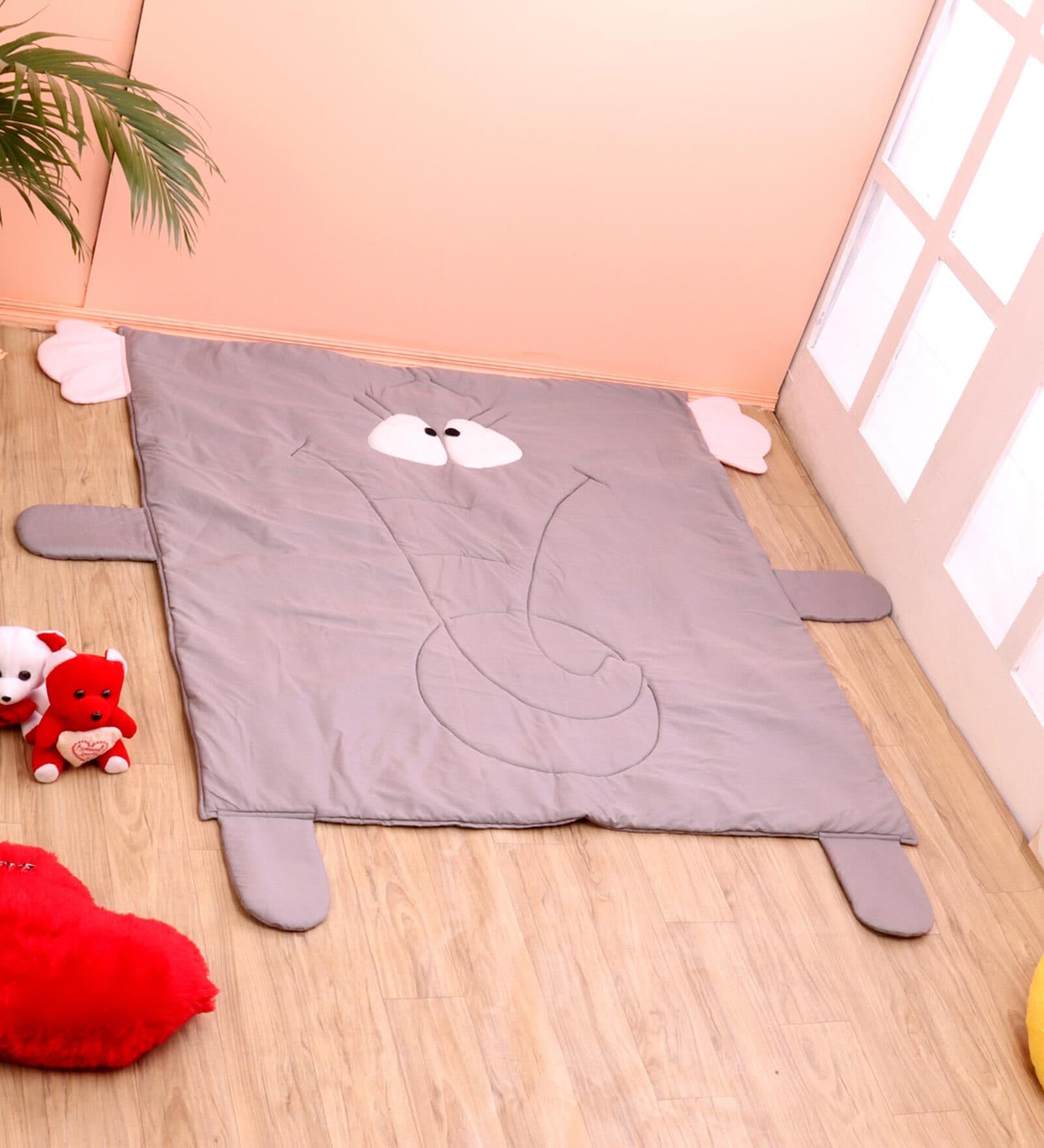 Reversable Grey Elephant Playmats With Baby Pink Ear