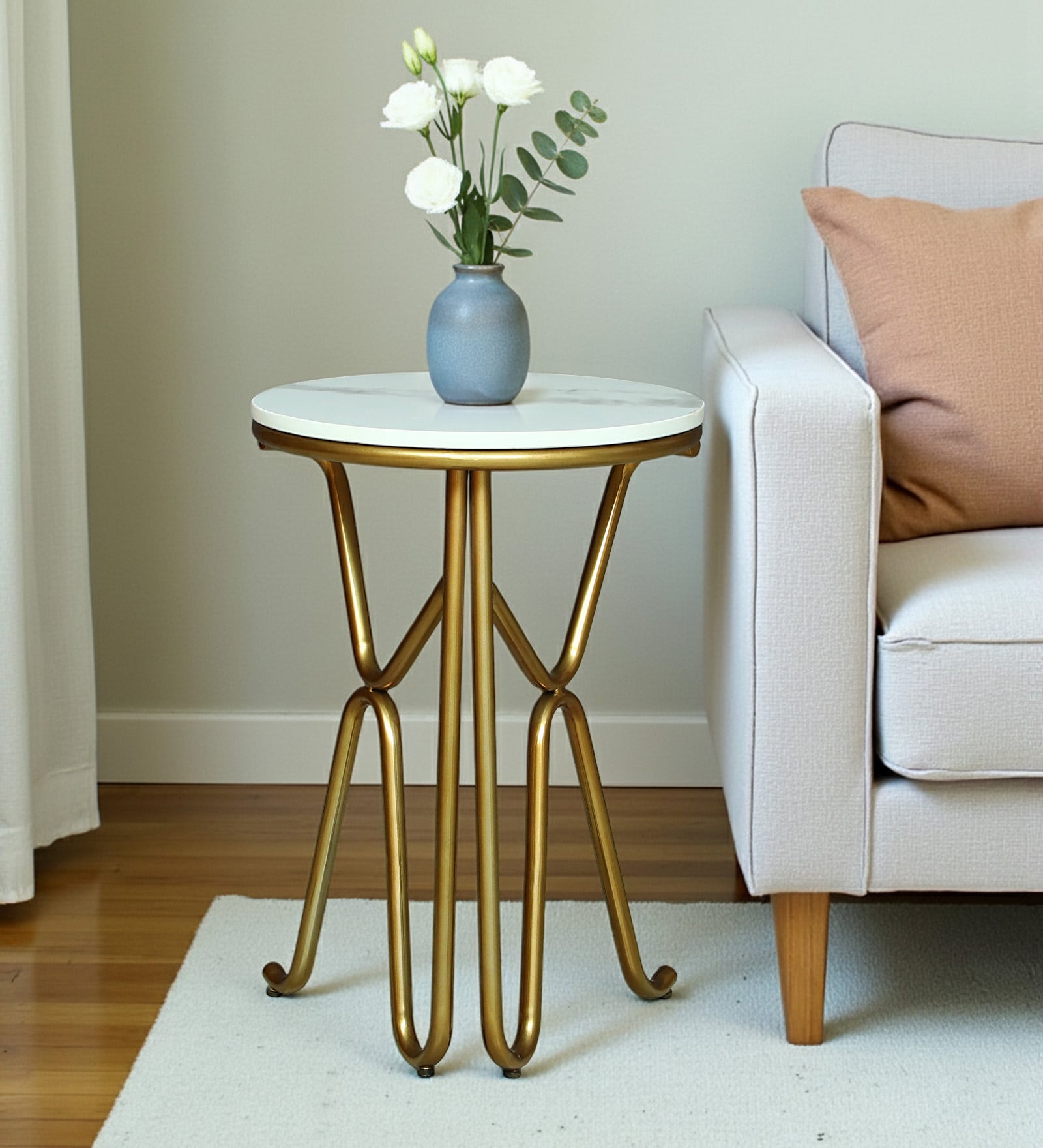 Reyni White Porcelain Top End Table With Gold Finish Reyni White Porcelain Top End Table With Gold Finish