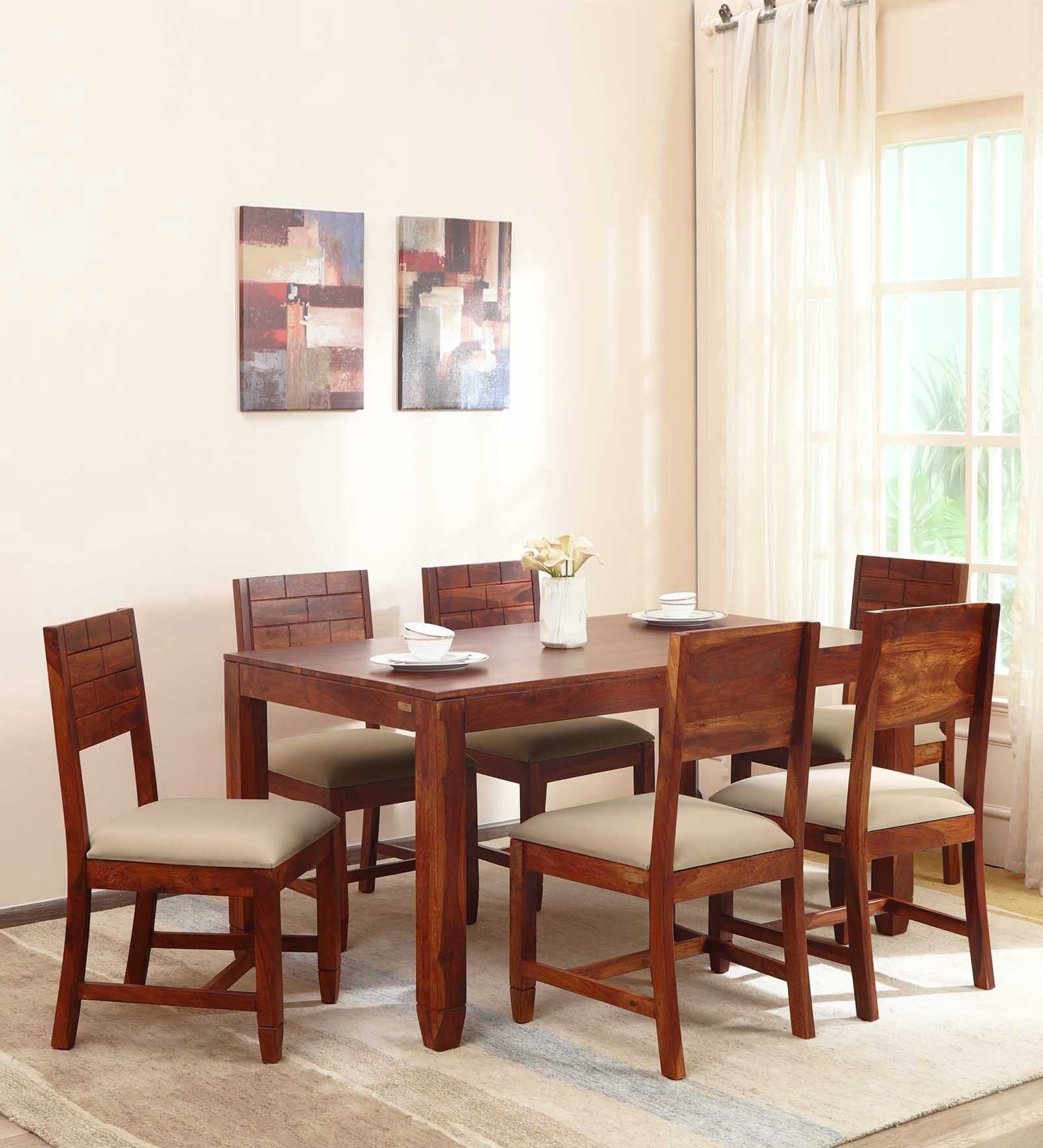 Buy Rezzan Sheesham Wood 6 Seater Dining Set In Scratch Resistant Honey ...