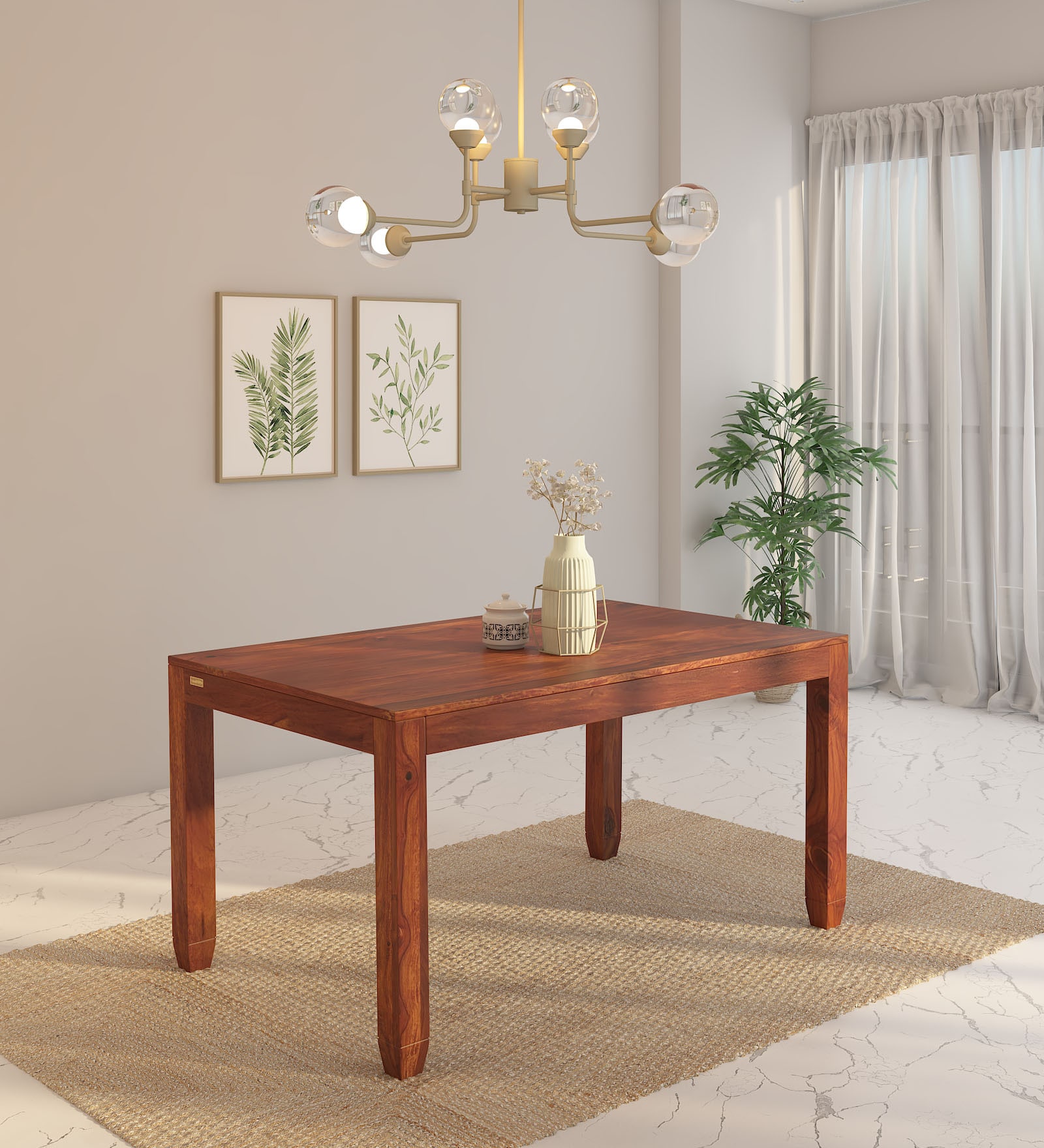 Buy Rezzan Sheesham Wood 6 Seater Dining Table In Honey Oak Finish ...