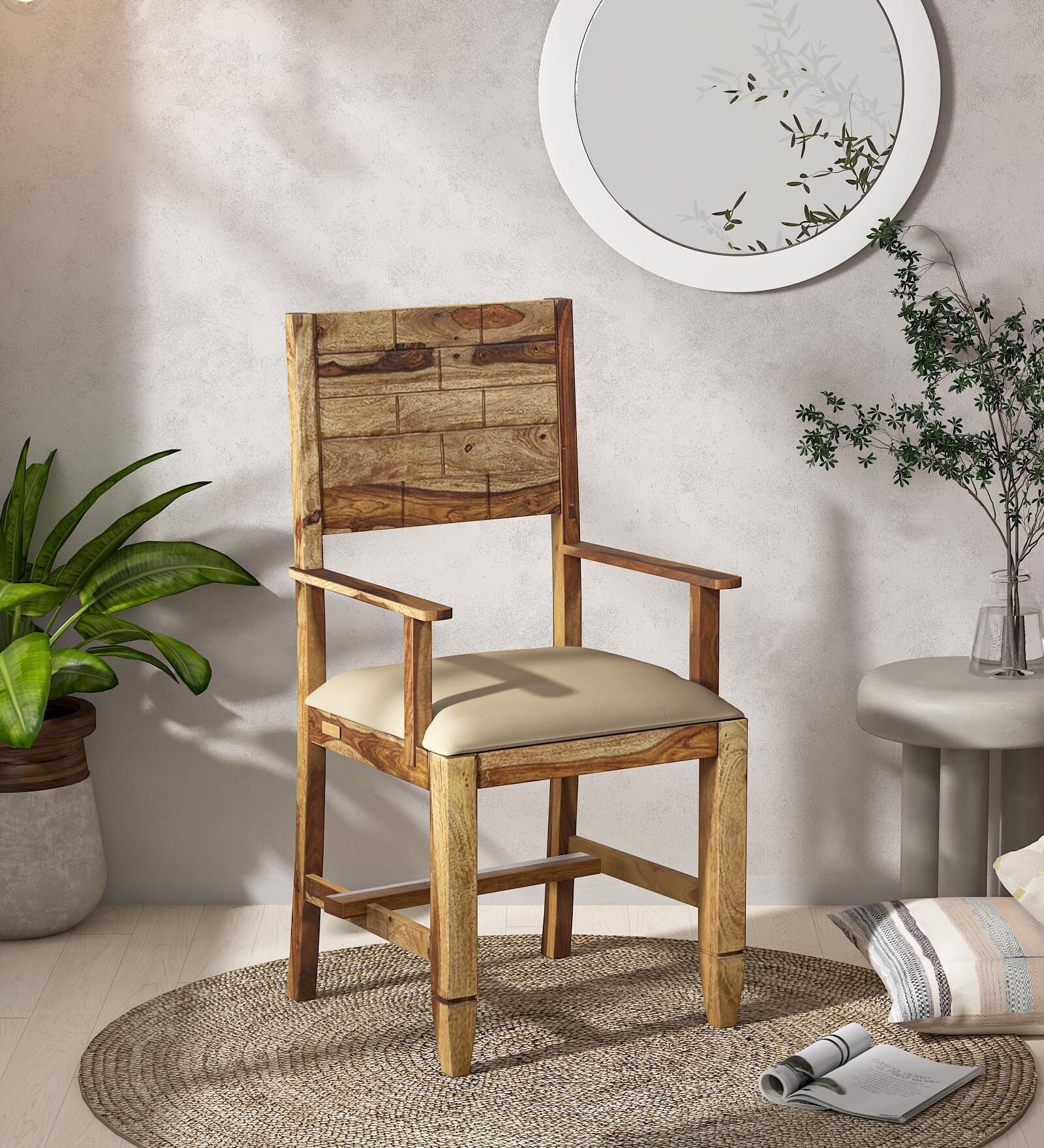 Rezzan Sheesham Wood Arm Chair In Rustic Teak Finish
