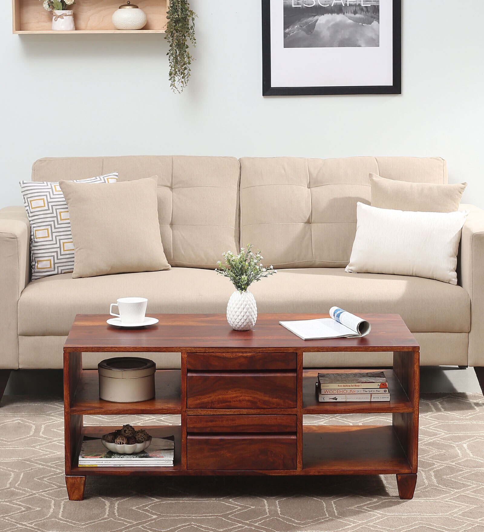 Rezzan Sheesham Wood Coffee Table in Scratch Resistant Honey Oak Finish
