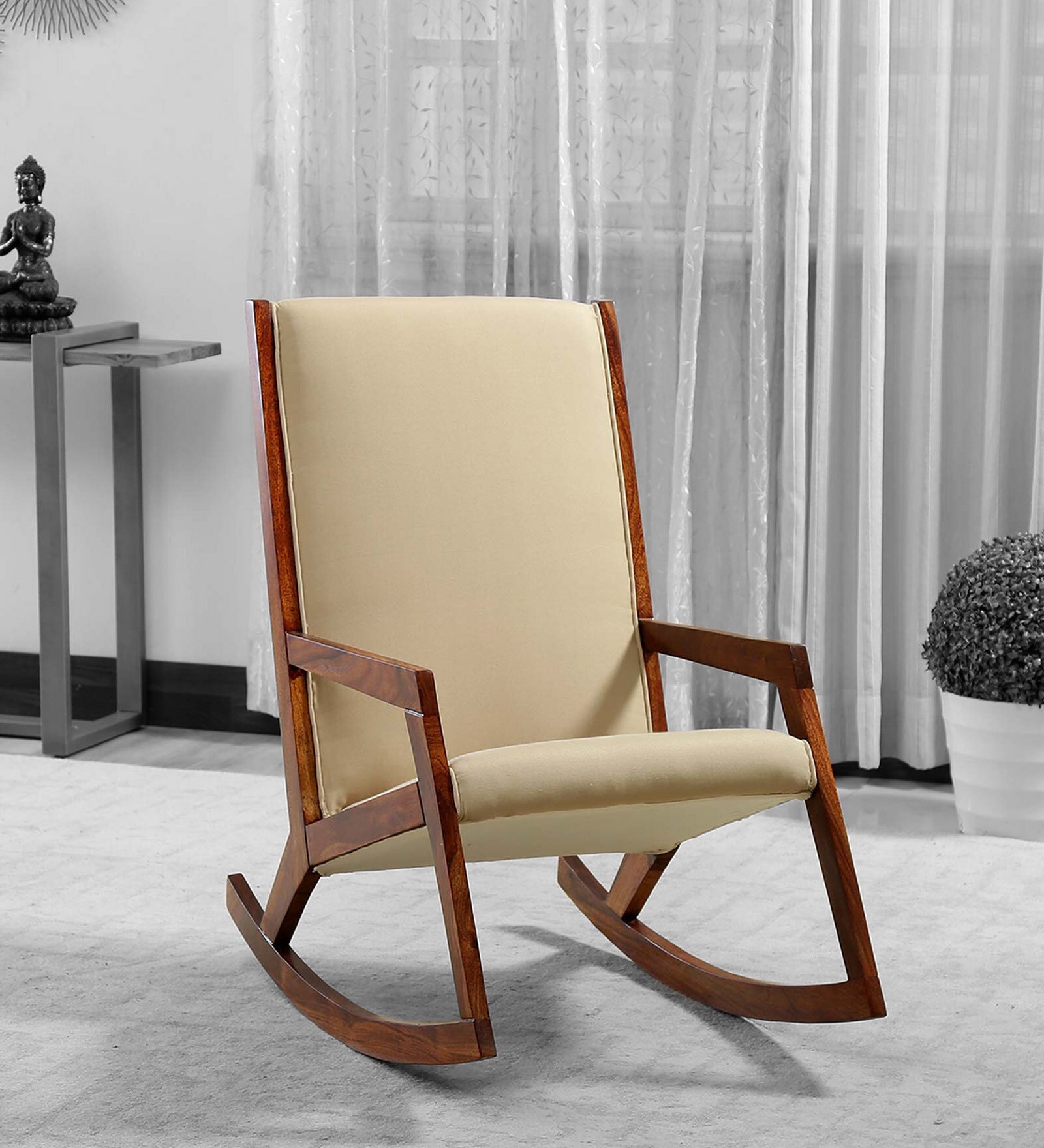 Buy Rezzan Sheesham Wood Rocking Chair in Scratch Resistant Honey Oak