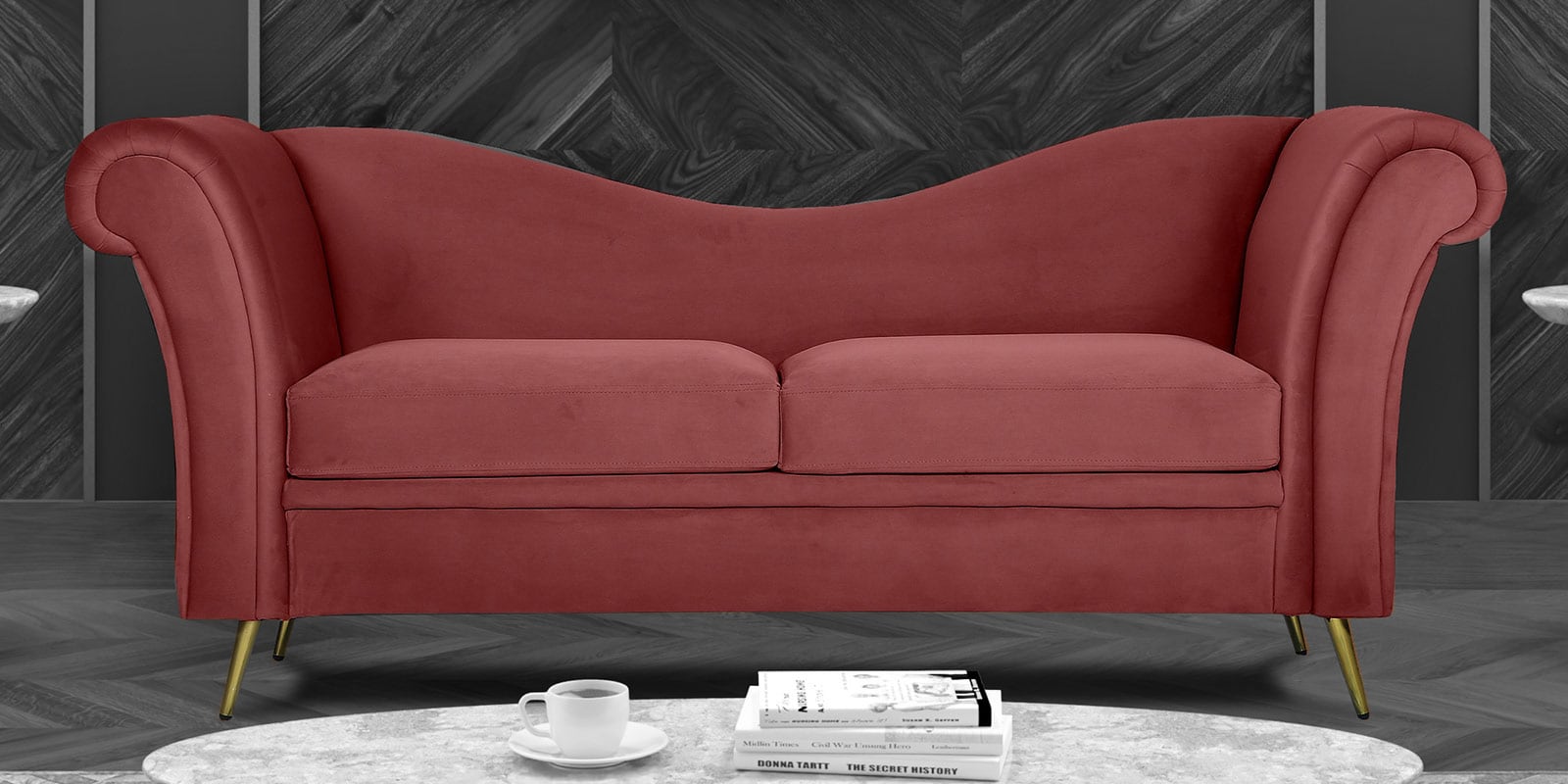 Buy Regal Velvet 2 Seater Sofa in Wine Red Colour at 26% OFF by ...