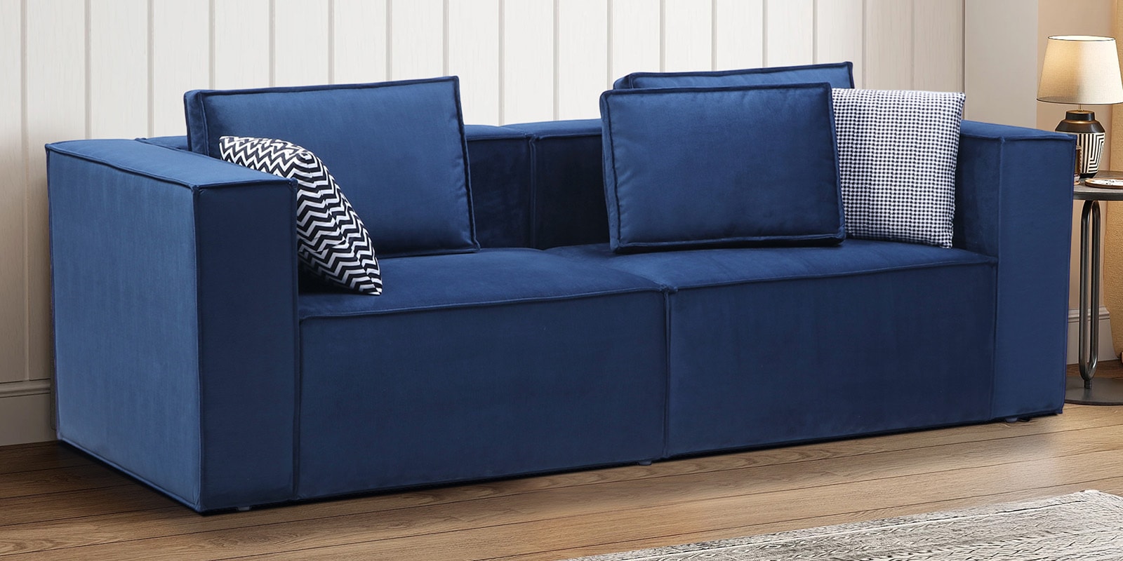 Regenta Velvet Fabric 3 Seater Sofa in Royal Blue Color