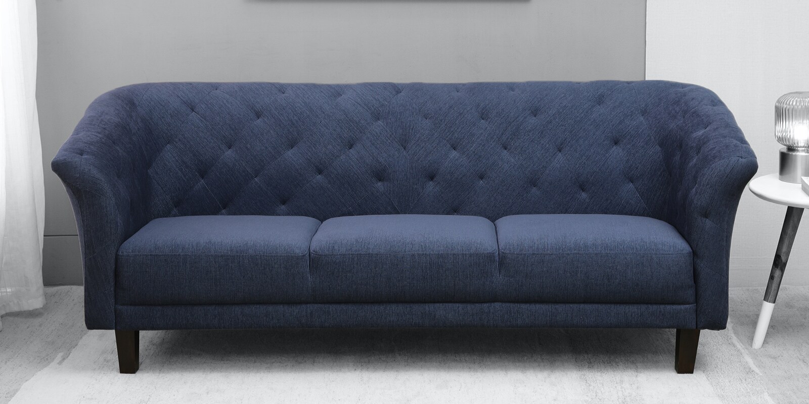 Buy Ercilia Fabric 3 Seater Sofa In Navy Blue Colour at 4% OFF by ...