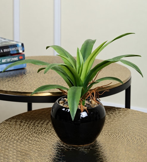 Green Fabric Artificial Real Touch Bonsai Plant in Ceramic Pot