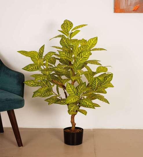 Artificial Realistic Croton Plant with Black Pot