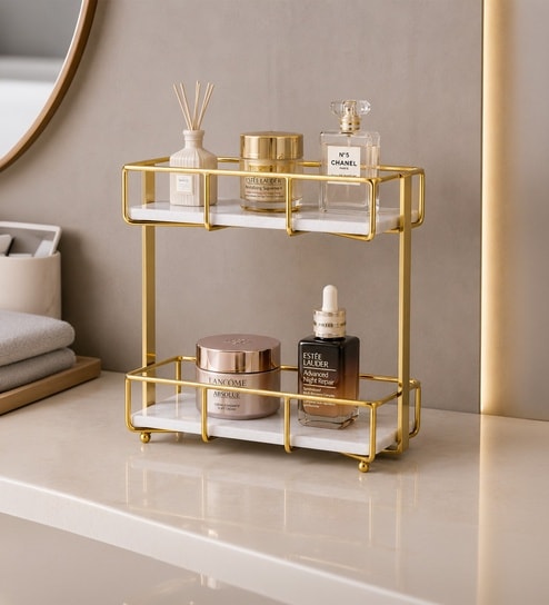 Gold Rectangle 2 Tier Marble Stand