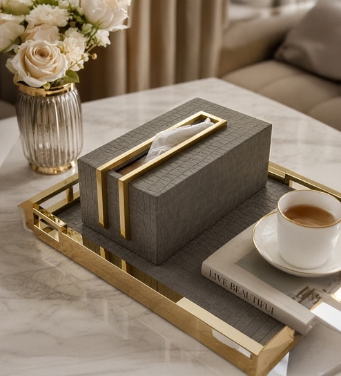 Grey Rectangle Serving Tray Set Of 2