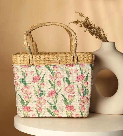 Rectangle Wicker Baskets | Lunch Basket | Picnic Baskets | Cane Or Jute Basket For Gifting - Rectangular, Beige (Design 02 - 33x10x24 cm)