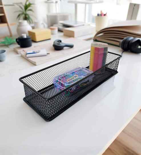 Rectangular Ash Grey Metal Mesh Desk Organizer Tray