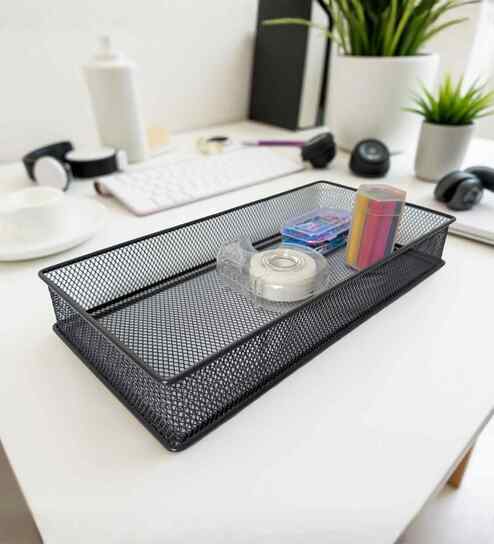 Rectangular Ash grey Stackable Metal Mesh Storage Basket