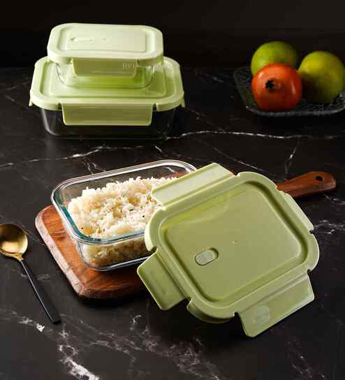 Rectangular Glass Lunch Box With 3 Different Size