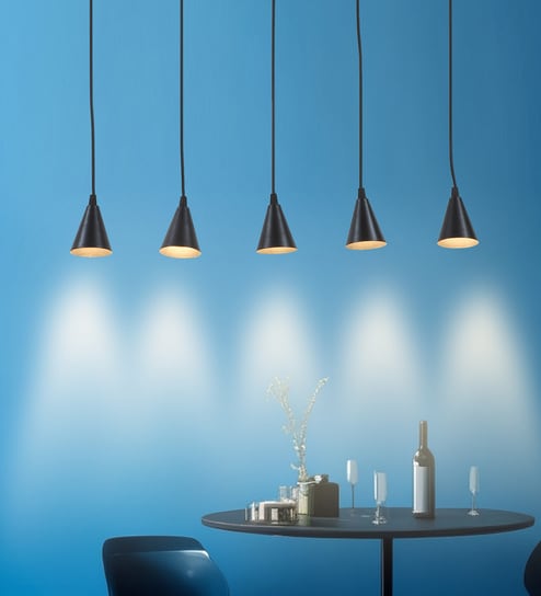 Rectangular LED 15 watt & 3 Watt Aluminium Black Finish 5 light Cluster Hanging Light (Warm White Light)