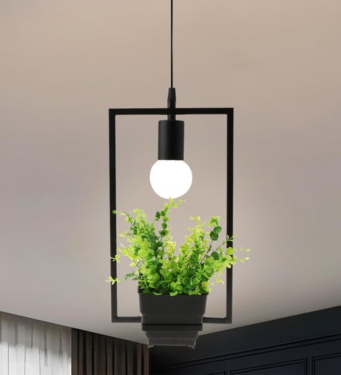 Rectangular Pendant Light with Artificial Flower Holder
