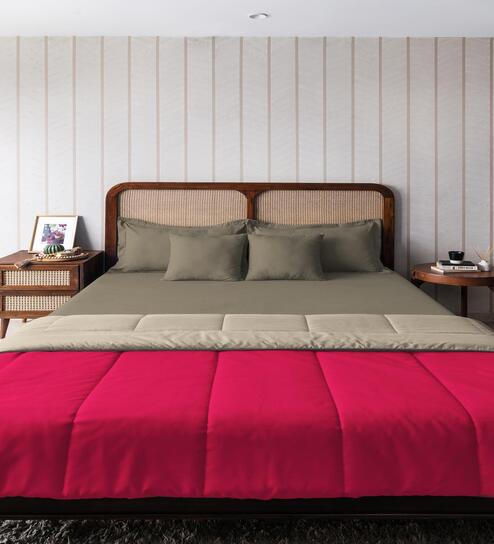Red And Beige Microfiber Solid Reversible 150 GSM Double Bed Comforter