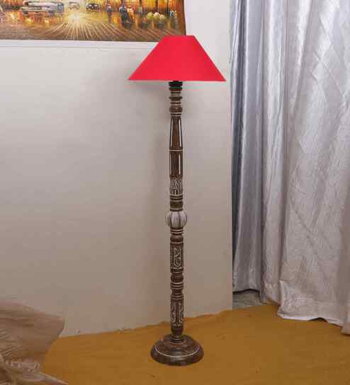 Red Cotton Coolie Floor Lamp