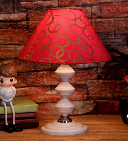 Red & Gold Shade Table Lamp With Metal Base By Foziq