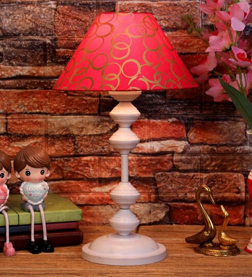 Red & Gold Shade Table Lamp With Metal Base By Foziq