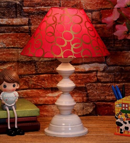 Red & Gold Shade Table Lamp With Metal Base By Foziq