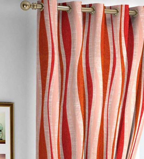 Buy Red Orange Polyester Eyelet Extra Long Door Curtain By