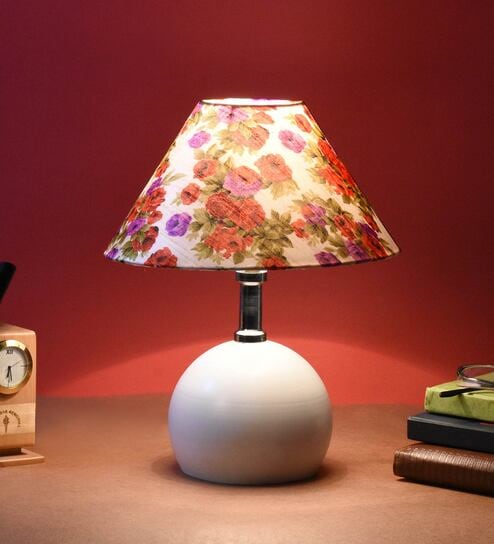 Red & Purple Shade Table Lamp With Metal Base By Foziq