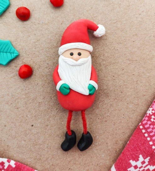 Red White Clay Cute Santa Handmade Fridge Magnet By Little Things - 