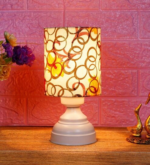 Red & Yellow Shade Table Lamp With Metal Base By Foziq