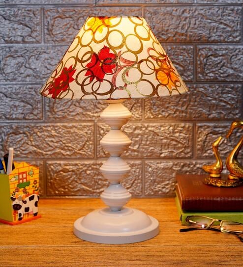 Red & Yellow Shade Table Lamp With Metal Base By Foziq