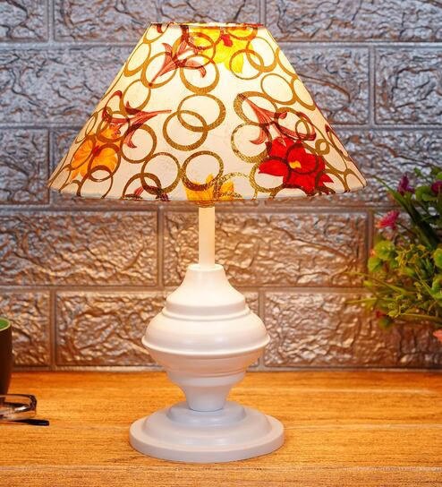 Red & Yellow Shade Table Lamp With Metal Base By Foziq