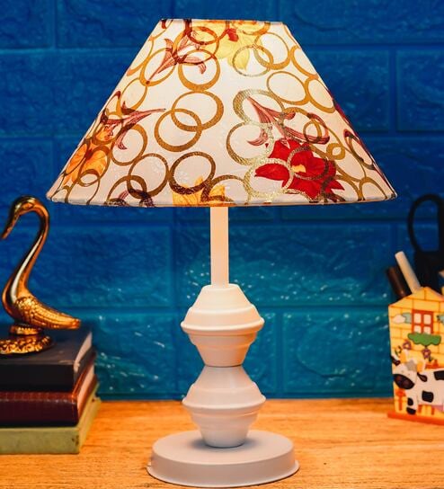 Red & Yellow Shade Table Lamp With Metal Base By Foziq